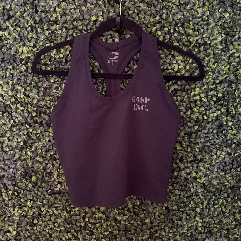 GASP Inc Crop Tank Top Black Racerback Gym Fitness Top Size S